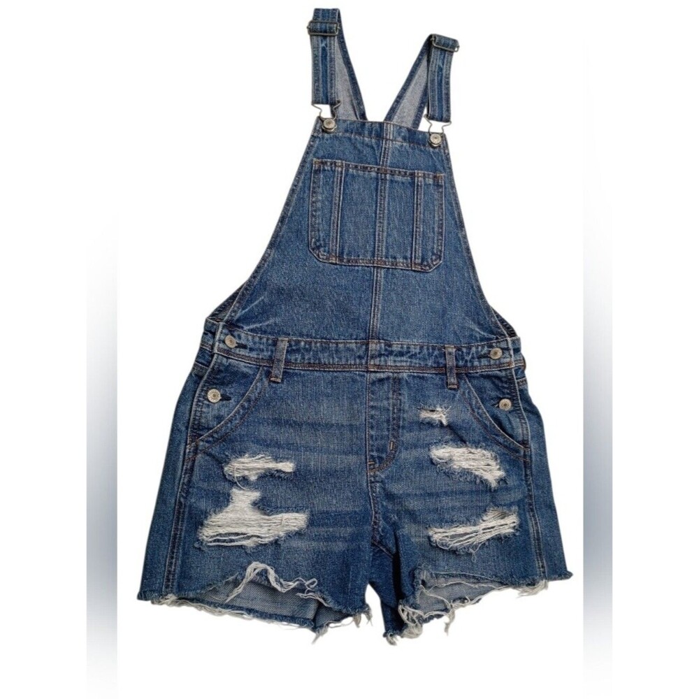 American Eagle Outfitters Shortalls Women's Sz S Blue Bibs Denim Distress Cotton